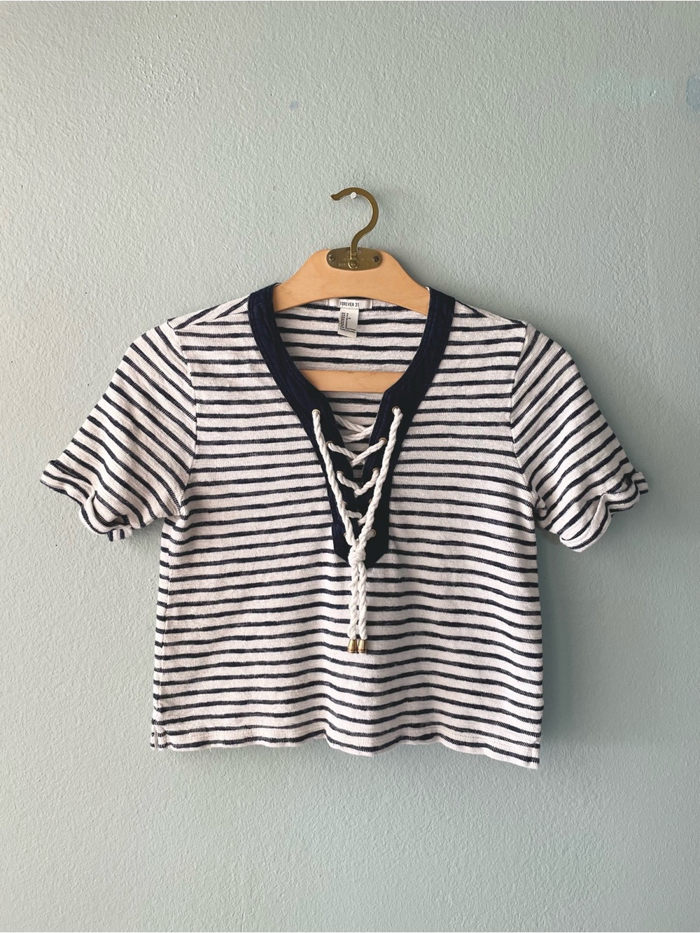 🌱5/$25🌱 Forever 21 | Navy & White Striped Knit Sailor Blouse Cotton Beachy Top